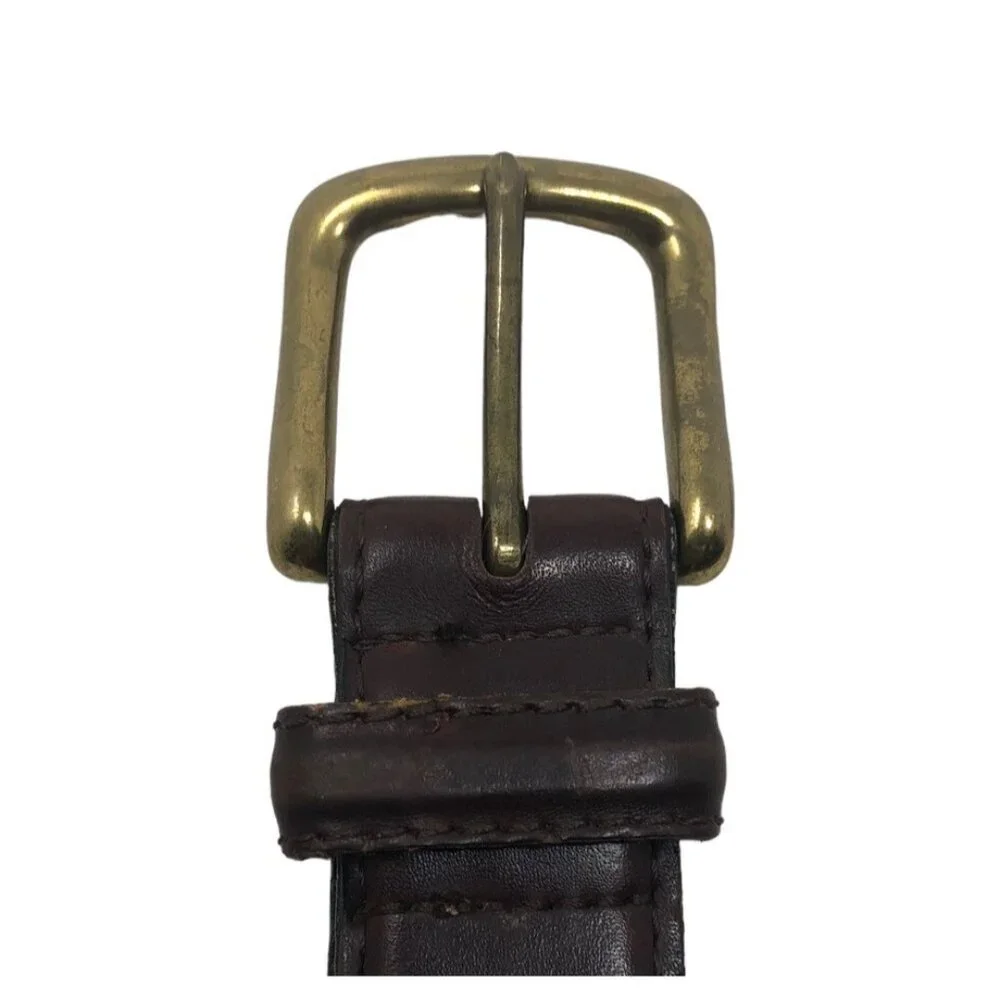 Mens Woven Design Dress Belt Brown Size 34 Genuine Bonded Leather Brass Buckle
